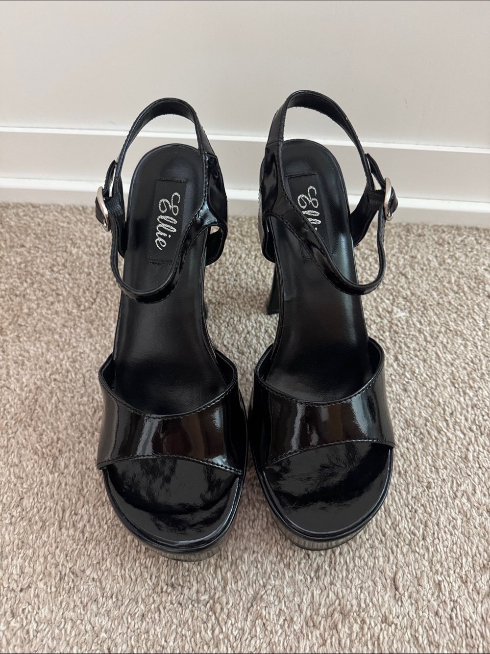 Ellie Juliet Black Patent Leather 5” Platform Heels, Size 8 - Picture 3 of 9
